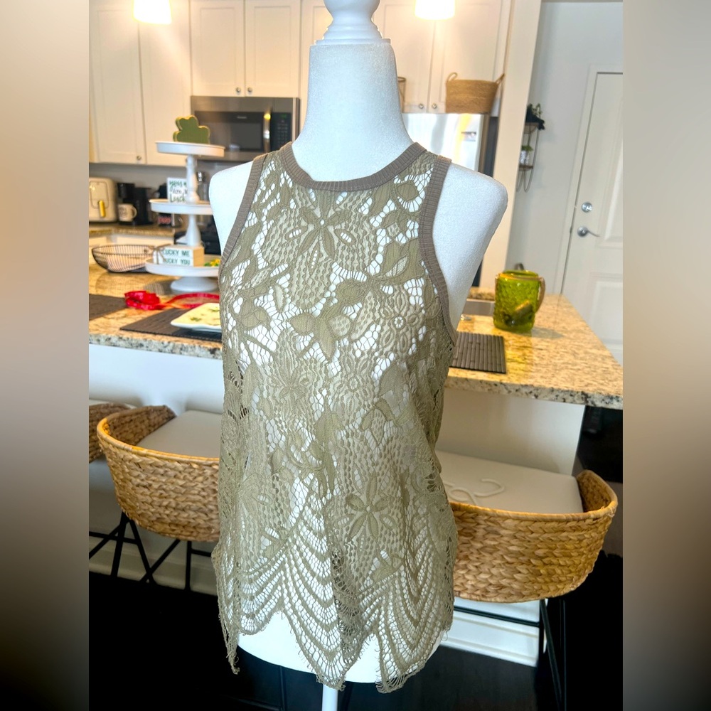 Olive Lace Sleeveless Top XS